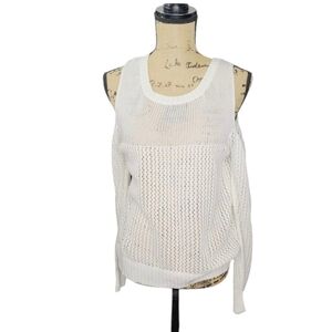 Slouchy White Crochet Cold Shoulder Sweater by Solemio
